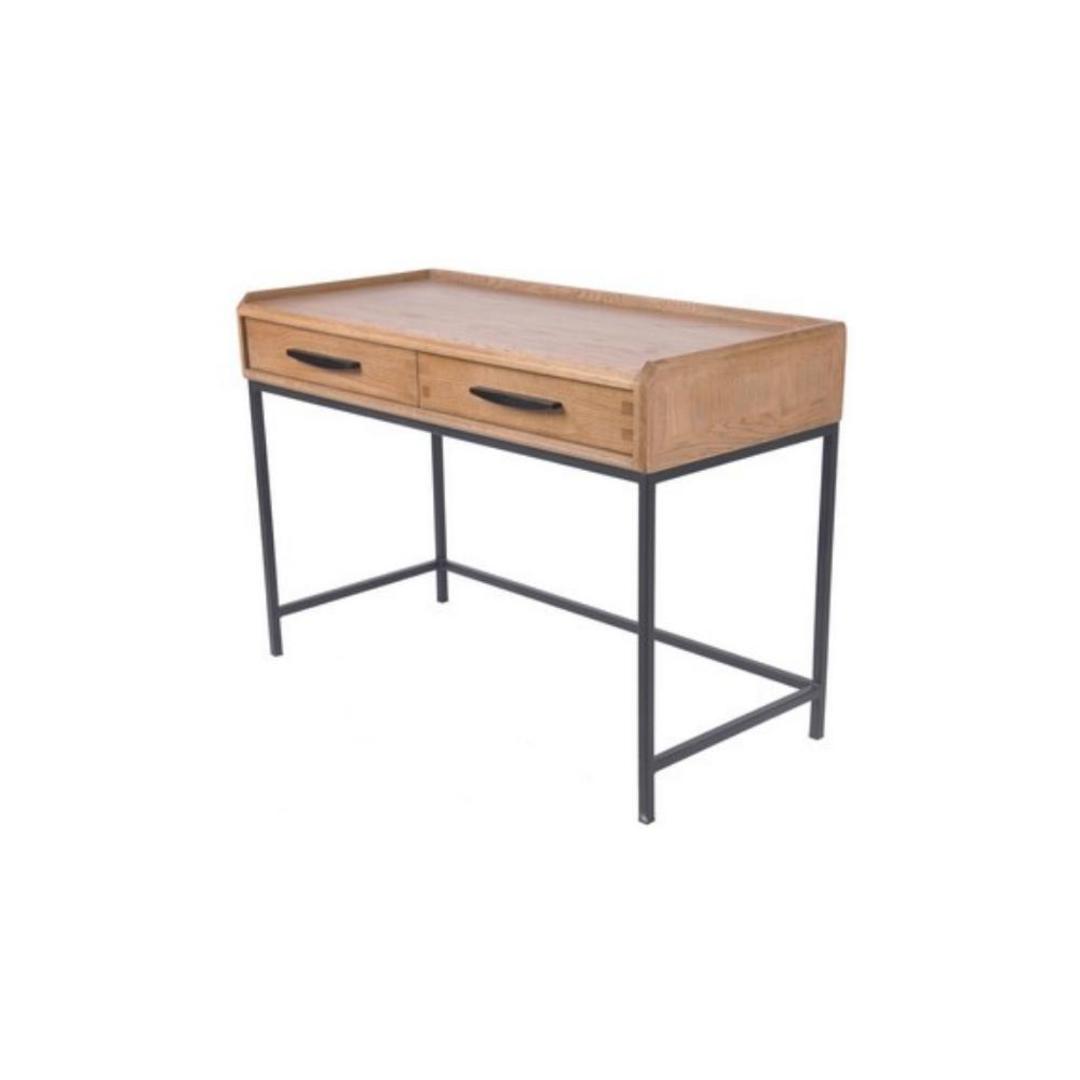 2 Drawer Oak and Metal Desk image 0